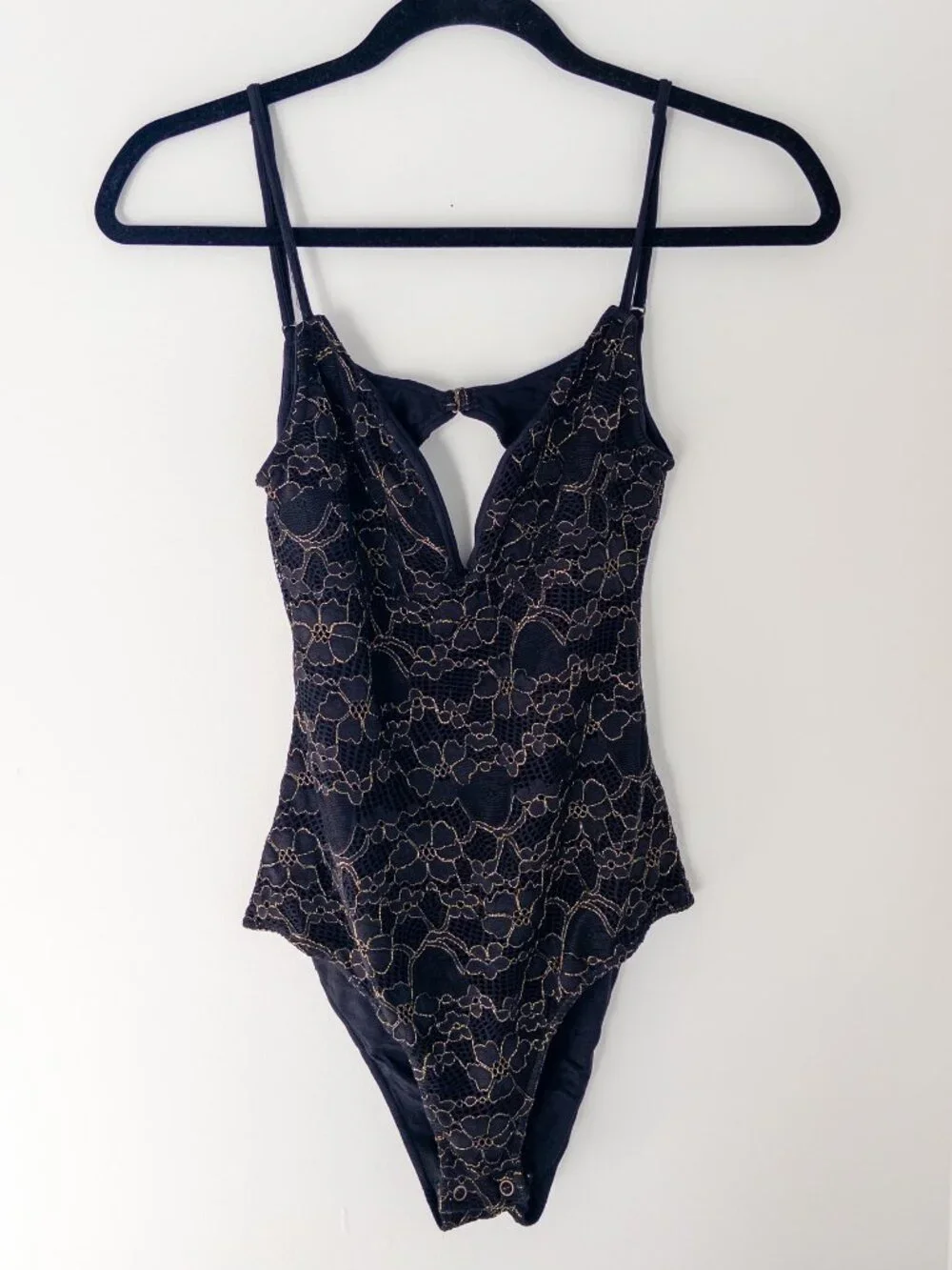 Amuse Society by Lulus Azalea Black and Gold Lace Backless Bodysuit